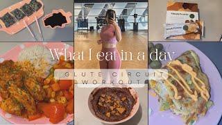 What I eat in a day to build lean muscle and lose body fat | intuitive eating | glute band workout