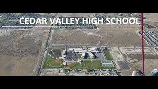 Flying over Cedar Valley Highschool at Eagle Mountain Utah