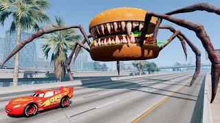 Epic escape from the Lightning McQueen Eater, McQueen Spider Eater, Mater Eater, Thing |BeamNG.Drive