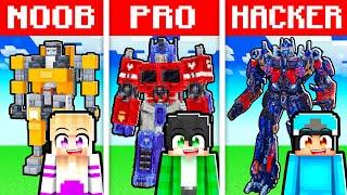 NOOB vs PRO: TRANSFORMER STATUE HOUSE Build Challenge in Minecraft With Crazy Fan Girl!!