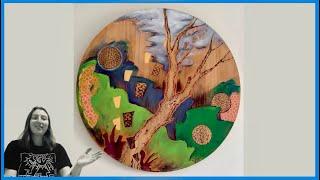 Contemporary Landscape Painting with Pyrography, Paint Pens and Collage on Wood Panel | Reaction