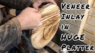 Woodturning A Huge Camphor Laurel Platter || Veneer Inlay