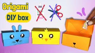 Origami paper box cat , chick and bunny | how to make