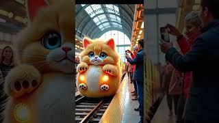  All Aboard the Cuteness Express! #CuteCat #CatOnTrain #WhimsicalRide #FluffyJourney