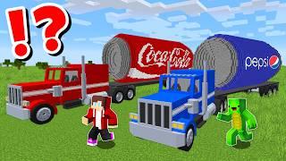 JJ and Mikey in PEPSI vs COCA COLA TRUCK CHALLENGE in Minecraft / Maizen animation