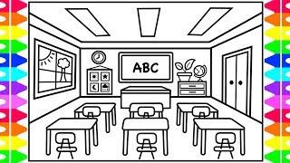 How to Draw a CLASSROOM for KIDS ️ Classroom Drawing for Kids | Classroom Coloring Pages Kids