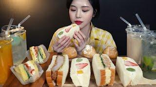 SUB)Fruit Sandwich, Pork Cutlet, Egg Sandwich & Juice Mukbang ASMR Korean Eating Sound