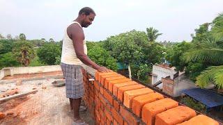 Magnificent!!-Roof Hand Wall Brick Wall Construction Techniques-Using by sand and cement mixer