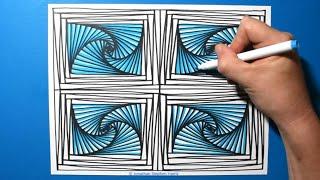 Line Illusion #20 / Broken Window 3D Pattern / Relaxing Spiral Drawing / Color Art Therapy