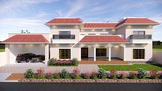 Two story modern village style house design in Pakistan | 6 Bedrooms house design