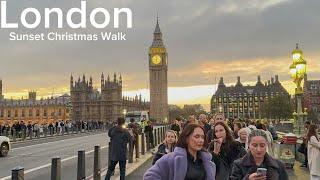 2024 London Sunset Christmas Walk | Big Ben to Central London Virtual Walking Tour [4K HDR]