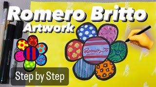 EASY Romero Britto Art Project for kids - How to Paint Flowers step by step #mrschuettesart