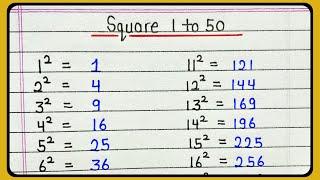 Squares 1 to 50 || Learn 1 to 50 square root