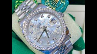 ROLEX OYSTER PERPETUAL DATEJUST WITH ROLEX FACTORY MOTHER-OF-PEARL DIAMOND DIAL AND BEZEL ref 116244