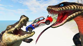 Snake And Alligator Island - Reptiles Against Cars - Beamng Drive Game