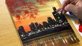 Autumn Cityscape Painting / Acrylic Painting / STEP by STEP