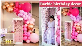 Barbie birthday decoration | diy birthday decor at home| balloon arch | barbie box