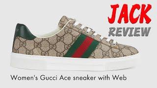 GUCCI WOMEN’S ACE SNEAKER WITH WEB Beige and ebony GG Supreme