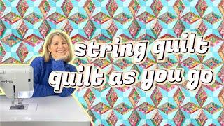 easy and beginner friendly quilt as you go string quilt using Monica's easy cover strip method