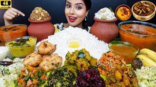 ASMR Eating South Indian Thali,Sadhya,Pongal,Sambar,Rice,Veg Stir Fry Food ASMR Eating Mukbang Video