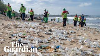 Bali's famous beaches covered in plastic garbage