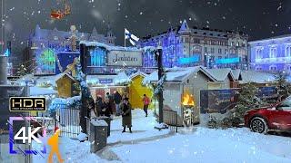 Tampere Christmas Market 2022  Walking in Snow, Finland, 4K HDR Binaural Sound