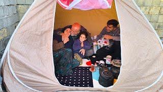 When the cameraman brought a tent and a picnic for Mohammad's family, they were very happy