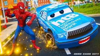 Spiderman Takes on Chick Hicks in an EPIC Road Rage Chase! |  Hero Cars Episode