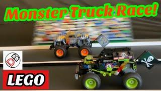 LEGO MAX-D & Grave Digger Truck DRAG RACE Mud Bog Sled Pull Competition set 42118 42119 Monster Jam