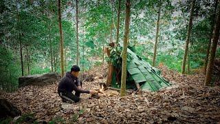 2 DAYS solo CAMPING and Bushcraft - wood stove, dagger, Building a Survival Shelter in the Forest