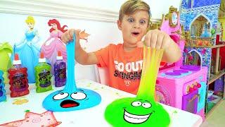 Diana and Roma Learn to share toys. Funny stories about slime