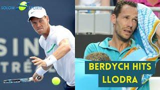 Thomas Berdych hits Michael Llodra in the face