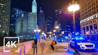 4K Nightlife Walking Tour of Downtown Chicago - Binaural City Sounds - USA - 2022