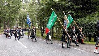 2017 Lonach Highlanders march through beautiful Strathdon in the Scottish highlands - 4K