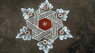 Easy star padi kolam || simple padi kolam design || aadi maatha kaavi kolam || Beautiful rangoli