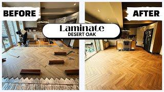 DESERT OAK LAMINATE HERRINGBONE FLOORING - FULL INSTALLATION