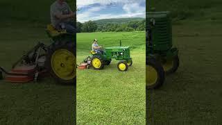 Titan finish mower testing on two cylinder tractor #johndeereclassic #twocylinder #oldtractors