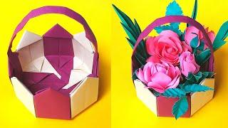 Origami Paper Basket | How To Make Paper Basket | DIY Paper Flower Basket | Easy Paper Crafts