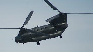 Chinook and Puma departure at Caernarfon airport