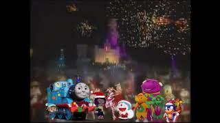 Me mickey and all of my friends sing o Christmas tree/we wish you A merry Christmas