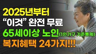 [속보] 2025년부터 "이것" 완전 무료 65세 이상 노인 (1인가구 기준통계) 복지 혜택 24가지!!!