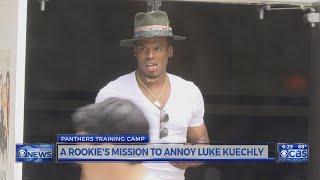 Cam dodging cameras at Panthers training camp