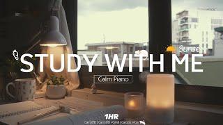 1-HOUR STUDY WITH ME | Calm Piano , Background noises | Pomodoro 25/5 | My room at Sunset