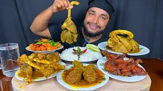 EATING SPICY MUTTON CHUSTA, MUTTON CURRY, MUTTON FULL LIVER CURRY AND CHICKEN MSALA FRY WITH RICE