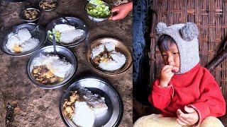 Jonson enjoying Pork meal in Shelter II Jina Cooks Pork Curry & rice for family@pastorallifeofnepal