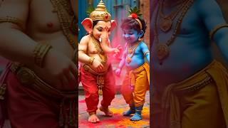 Ganpati play holi with krishna  #ganesh #ganeshchaturthi #ganpatibappamorya #shorts #viralshorts