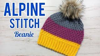 how to crochet alpine stitch beanie hat / super easy winter hat for beginners