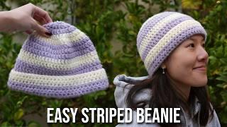 Crochet Striped Beanie Tutorial for Beginners