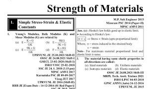 RRB JE CBT 2 || SSC JE CBT 1 || SSC JE CBT 2 || STRENGTH OF MATERIAL IN ONE SHOT VIDEO