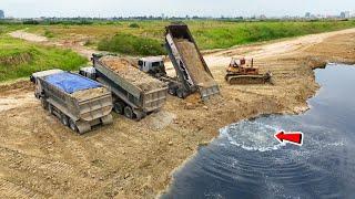 Wow!!Fail An Getting Out Of Dump Trucks Stuck On Road With Bulldozer & Last Work​ ​Dump Trucks Team